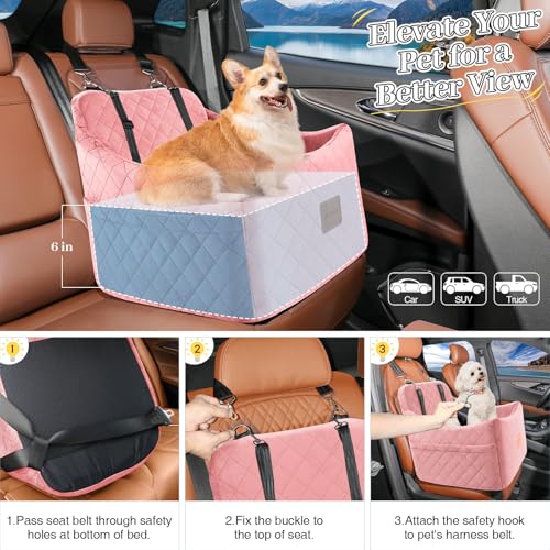 Dog Booster Car Seat for Dogs up to 35lbs (Pink / Medium)