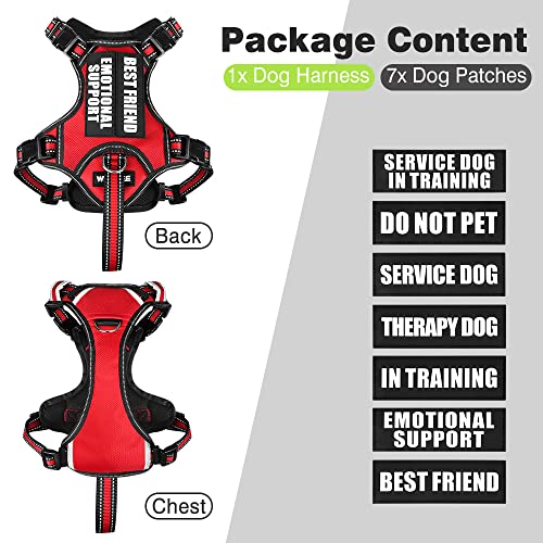 Service Dog Vest No Pull Dog Harness with 7 Dog Patches (Medium / Red)