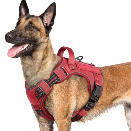 Tactical Dog Harness for Large Dogs (L(Chest:22"-37",Neck:21.1"-30.3",Back:8.3") / Red)