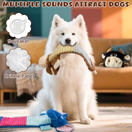 No Stuffing Dog Squeaky 3 Pack Toys (Elephant&Monkey&Cattle)