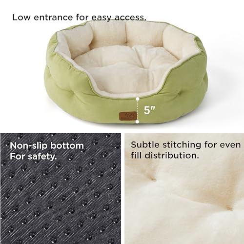 Small Dog Bed Washable (20"L x 19"W x 6"Th / Pale Bean Green)