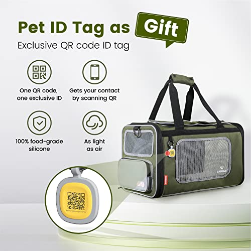 Cat Carrier Airline Approved Expandable Breathable Safety Leash (Grey and Olive Green)