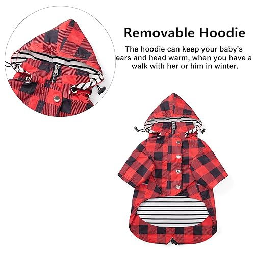 Dog rain Coat Waterproof Raincoat Puppy Jacket with Legs Buttons Zipper Hood Drawstring Fit for Yorkie Terrier Schnauzer Poodle Border Collie Labrador Golden Retriever 8lbs to 80lbs Red L (Large / Red Plaid)