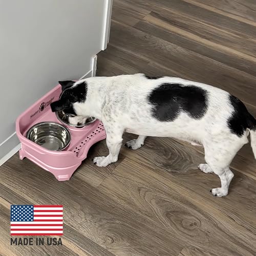 Express Mess Proof Dog Bowls Elevated for Small Breeds Under 15 Lb (Small w/ Standard Bowls / Pink)