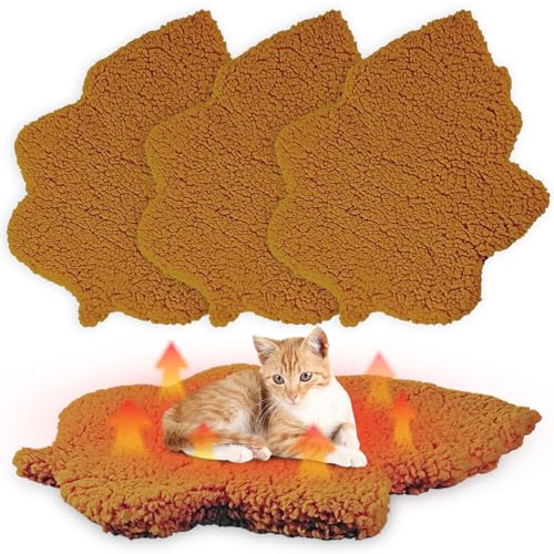 3 Pack Self Warming Pet Bed Leaf Shape Self Heating Cat Dog Mat Washable Thermal Sleeping Pad for Indoor Outdoor Hedgehog (Orange / Medium-18"x24")