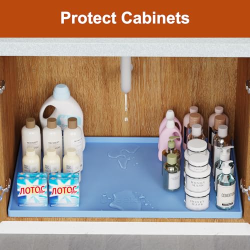 34" x 22" Extra Thick Silicone Mat Waterproof with Raised Edge (Blue / 34"L x 22"W)