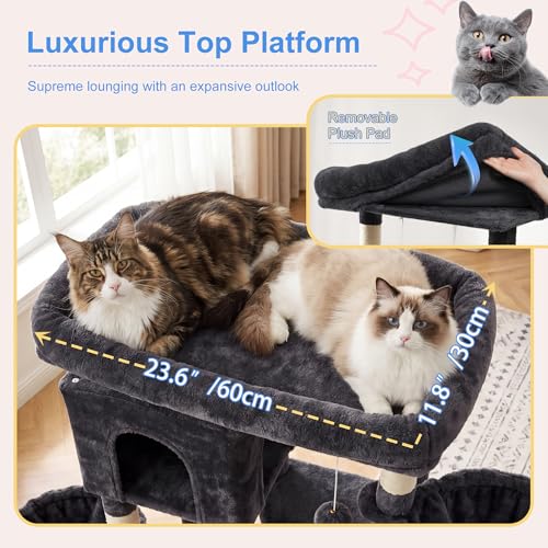 68.1" Cat Tree with Oversized Top Platform & Wide Base HCT059G (Smoky Gray / 68.1 inch)
