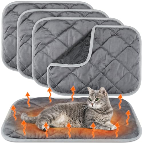 4 Pack Self Heating Cat Pad Self Warming Dog Mat Reflects Body Heat Extra Warm Thermal Pet Pad Washable Dog Cat Bed Crate Bed Mat Blanket (18 x 24 Inch / Gray)