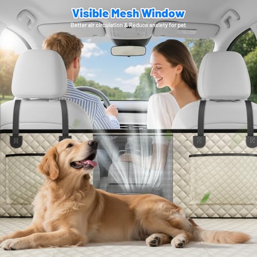 Dog Car Seat Cover for Back Seat (Khaki / L - For Cars/SUV/ Sedans/MPV)