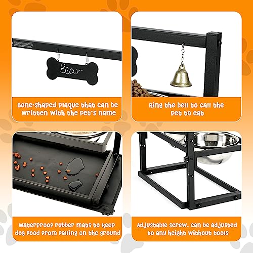 Elevated Raised Dog Bowls Stand Adjusable Height with Two 1.7L Stainless Steel Food Bowls and Spill Proof Mat (large dogs)
