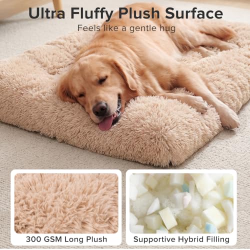 Large Dog Bed Crate Pad (44.0"L x 32.0"W x 4.0"Th / Beige)