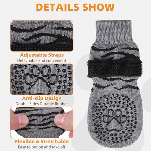 Anti Slip Dog Socks for Hot (Tiger Grey / Small)