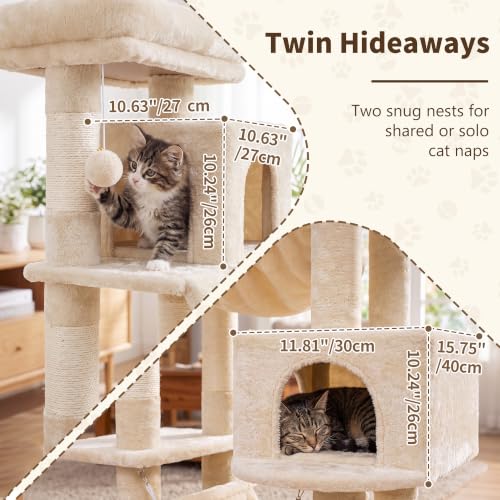 Cat Tree, 71-Inch-Tall Tower for Indoor Cats with 2 Perches HCT034M (Beige / 71 inch)