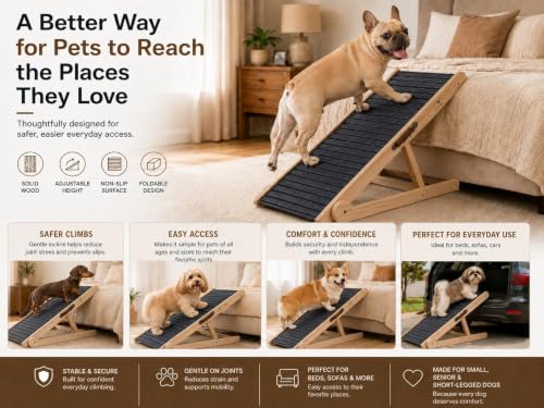 Dog Ramp for Bed & Couch 17" X 40" Inch Solid Wood Pet Ramp for Large Dogs