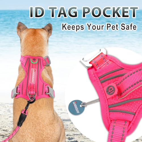 Dog Harness for Large Dogs No Pull Dog Vest ID Tag Pocket (New Pink / Large)