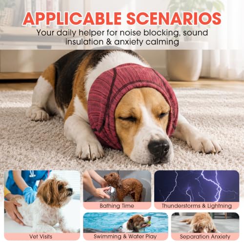 Dog Calming Hood Ear Cover for Anxiety Relief (Red / Medium)