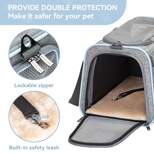 Medium Expandable Cat Carrier for Air Travel (17.0"L x 11.0"W x 11.0"H / Light Gray)