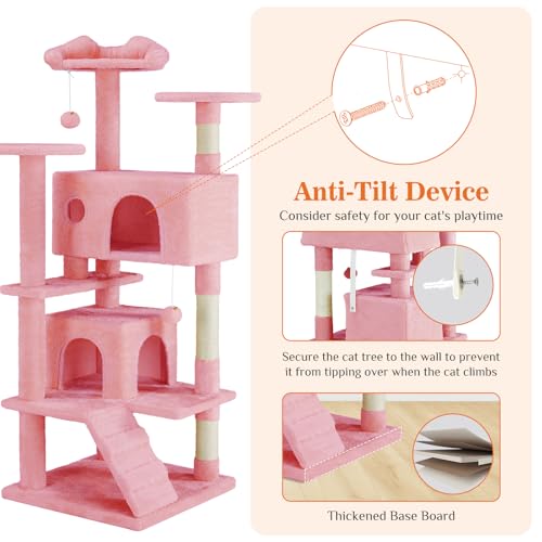 54 Inch Cat Tree Tower (Pink / 54 IN)