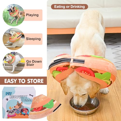 Dog Cone Collar Alternative After Surgery (Hamburger Donut / XL(Neck:18"-21"))