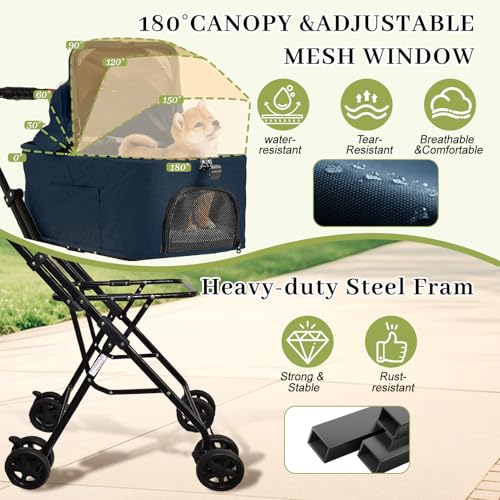Dog Stroller with Detachable Carriers (Double-Blue)