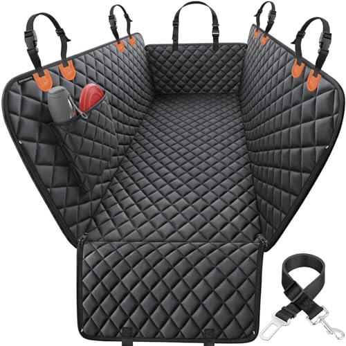 Dog Car Seat Cover for Back Seat (Black with Orange / Standard - 54" Length)