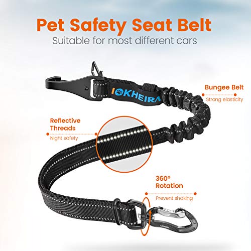 Dog Seatbelt Updated Adjustable Harness Reflective Bungee Dog Car Seat Belt with Aviation Aluminum Alloy Rotatable Carabiner (Black)