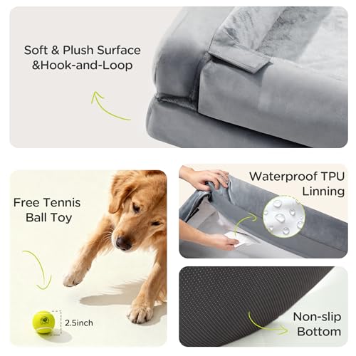 Waterproof Orthopedic Dog Bed for Medium Large Sized Dogs (36 x 27 x 7.5 in / Grey)