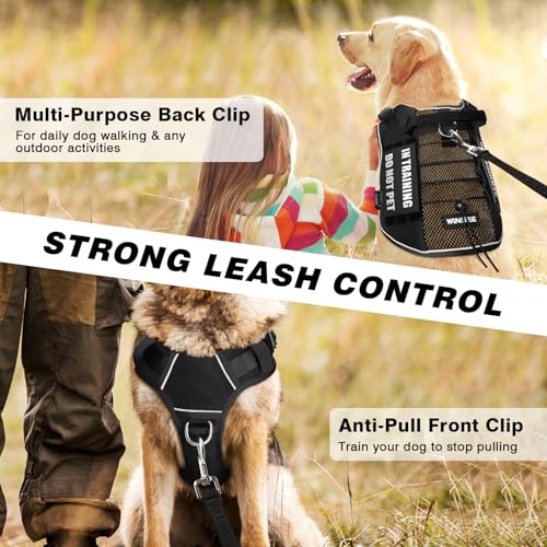 Service Dog in Training Mesh Harness with 10 Removale Pet Patches (Small / Black)