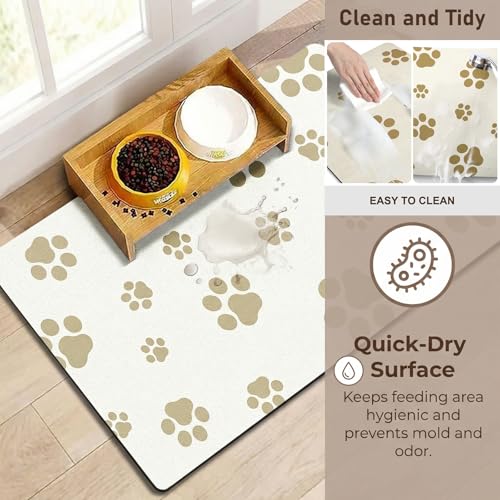 Pet Feeding Mat Dog Cat Food Mat Absorbent No Stains Quick Dry Rubber Bottom Anti (Off White-JY / 12"×20")