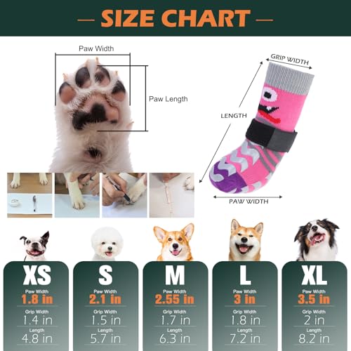 Dog Socks to Prevent Licking Paws with Grippers for Hardwood Floors Anti Slip (Medium / Pink)