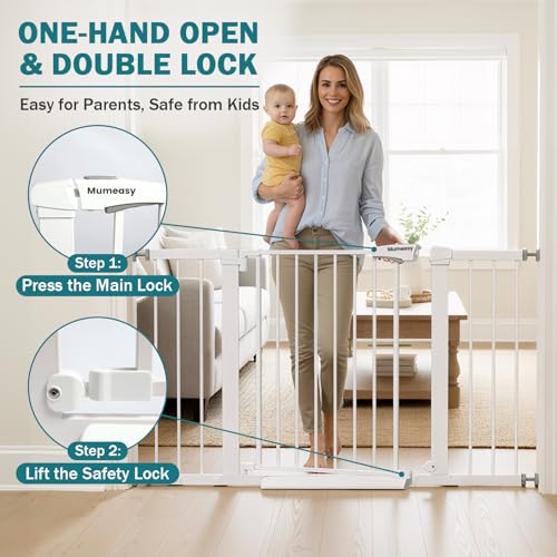 29.7 48" Baby Gate for Stairs (White / 29.7-48"W x 28"H)