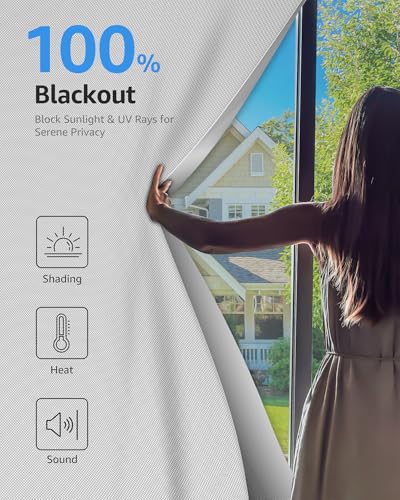 Blackout Curtains Portable 47”x48” No Drill Black Out Window Cover (White / 47"W x 48"H)