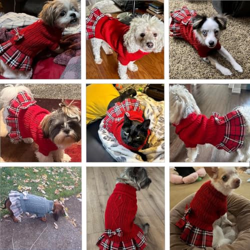 Small Dog Sweater Dress with Bowtie Turtleneck (Large (14-21lbs) / White)