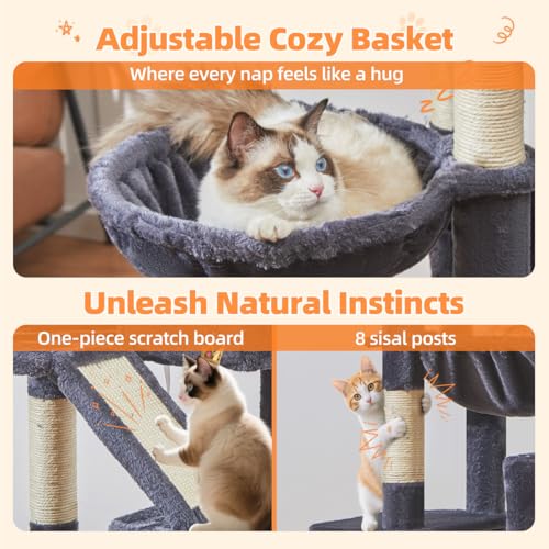 Cat Tree 71 in Extra Large Cat Tower for Inddor Cats (Smoky Gray / 71 Inches)