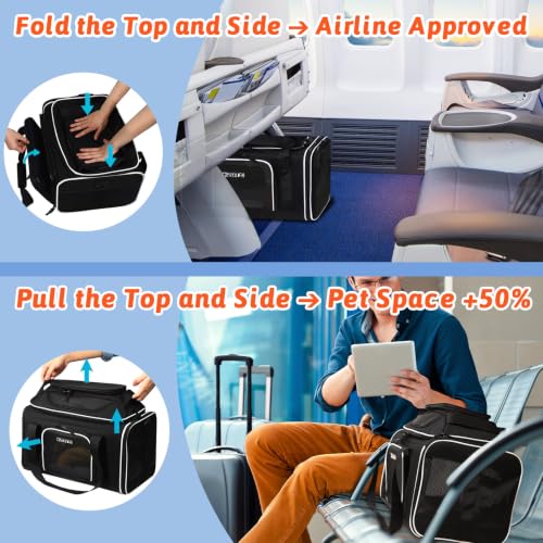 Top and Side Expandable Small Pet Carrier Airline Approved (Black / 18.0"L x 11.0"W x 11.0"H)