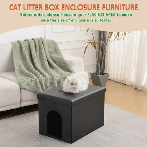 Cat Litter Box Enclosure Furniture Odor Control (L 25.6'' x 17.7'' x 17.7'' / Black)