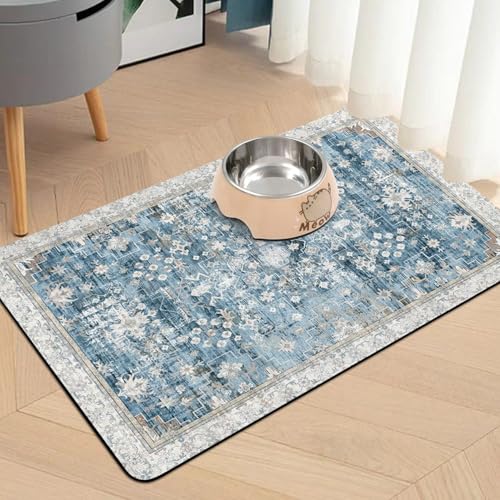 Pet Food Mats for Floor (Blue / 24"l X 16"w)