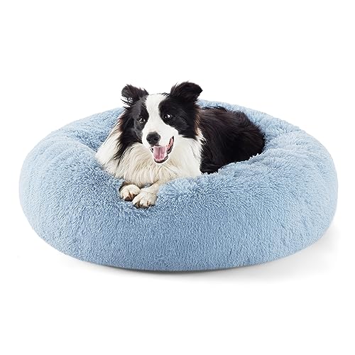 Calming Dog Beds Large Sized Dog Donut Washable Pet Bed (36"L x 36"W x 10"Th / Light Blue)