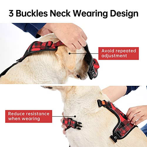 No Pull Dog Harness for Large Dogs (Checkered Red / Large)