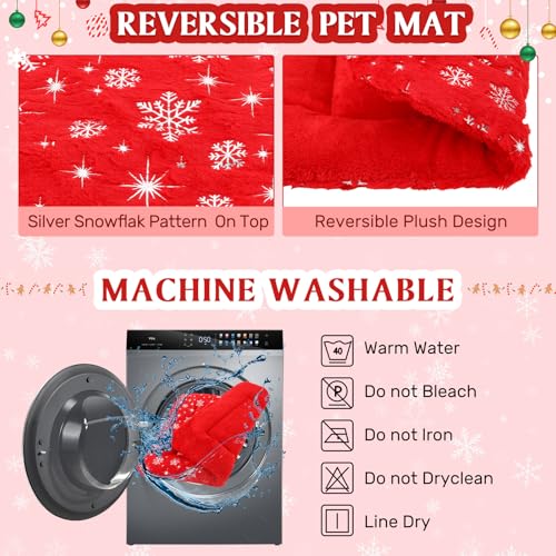 2 Pack Christmas Self Warming Cat Mat Snowflake Thermal Pet Blanket (Red)