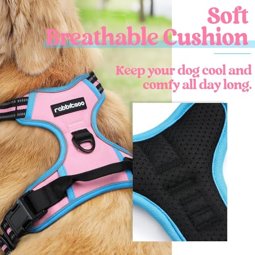 Dog Harness No Pull for Large Dogs with 2 Leash Clips (Large / Pink & Blue)