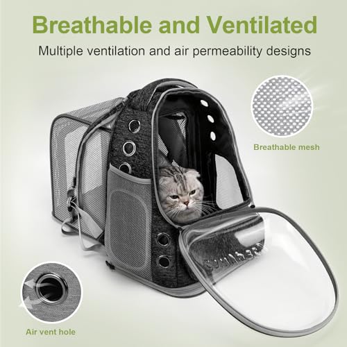 Expandable Cat Backpack Large Space Cat Bubble Backpack Carrier (Square Expandable- Black)