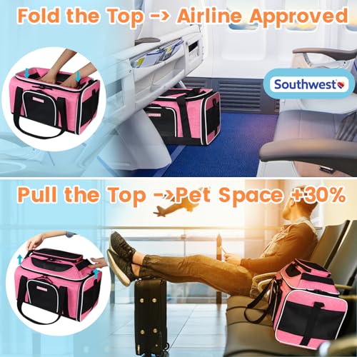 Top Expandable Small Pet Carrier 18"x13"x9.5" Airline Approved (18.0"L x 13.0"W x 9.5"H / Pink)