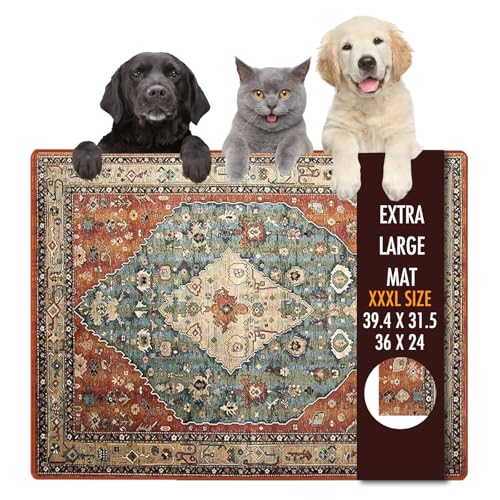 Dog Food Mat 39.4"x31.5" Largest Absorbent Dog Mat for Food and Water (39.4"L x 31.5"W / Bohemia green)