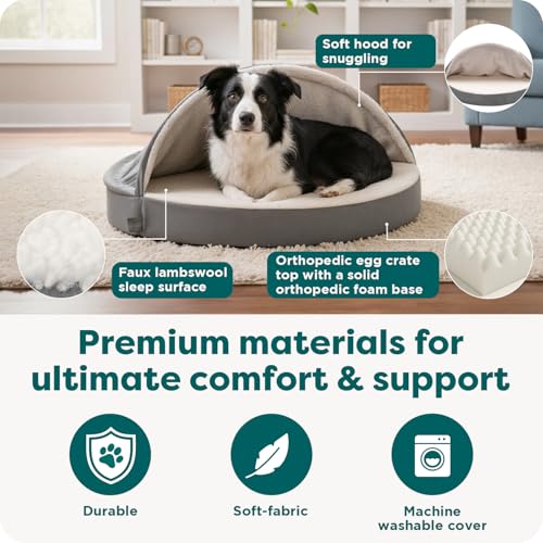 44" Round Orthopedic Dog Bed for Large Dogs w (Gray / Jumbo)