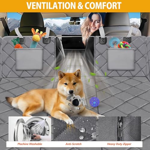 Hard Bottom Dog Car Seat Cover for Back Seat (L - For Cars/ Mid-Size SUV/ Small Truck / Grey)