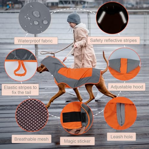 Dog Raincoat Waterproof & Windproof Dog Rain Jacket with Reflective Strips for Rainy Walks (3X-Large / Orange)