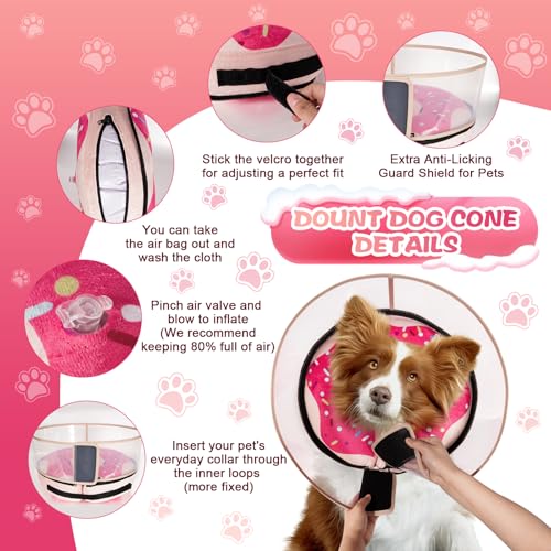 Inflatable Dog Cone Collar with Detachable Enhanced Anti (Pink / M（neck 8"-11"）)