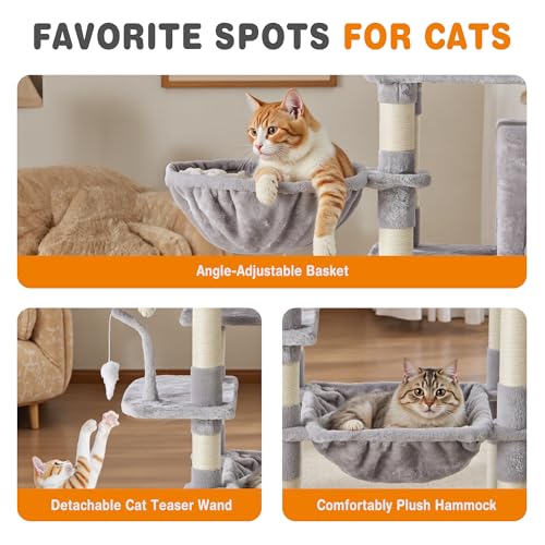 71 Inch Cat Tree Tower with Natural Sisal Scratching Post (Light Grey / 71IN)