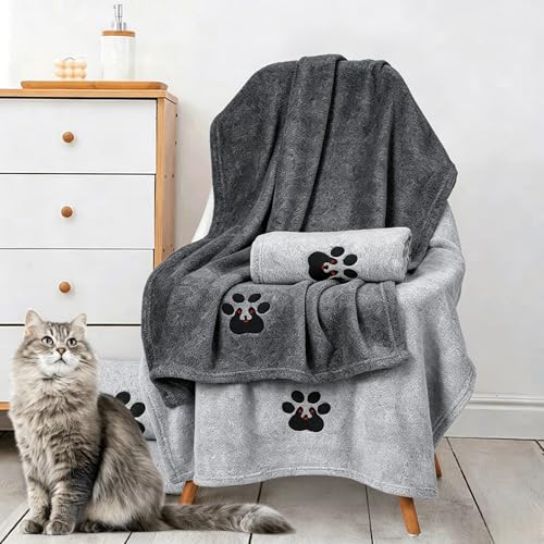 Dog Towels for Drying Dogs 2 Pack (Grey and Black / M-36" * 28")